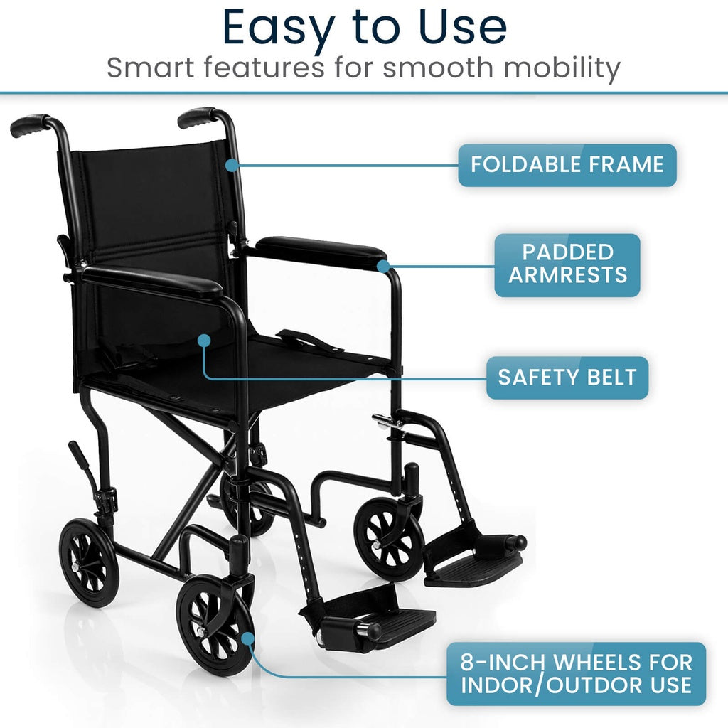 Vive - Wheelchair - Core Transport Wheelchair - 17" or 19" - HCPCS E1038