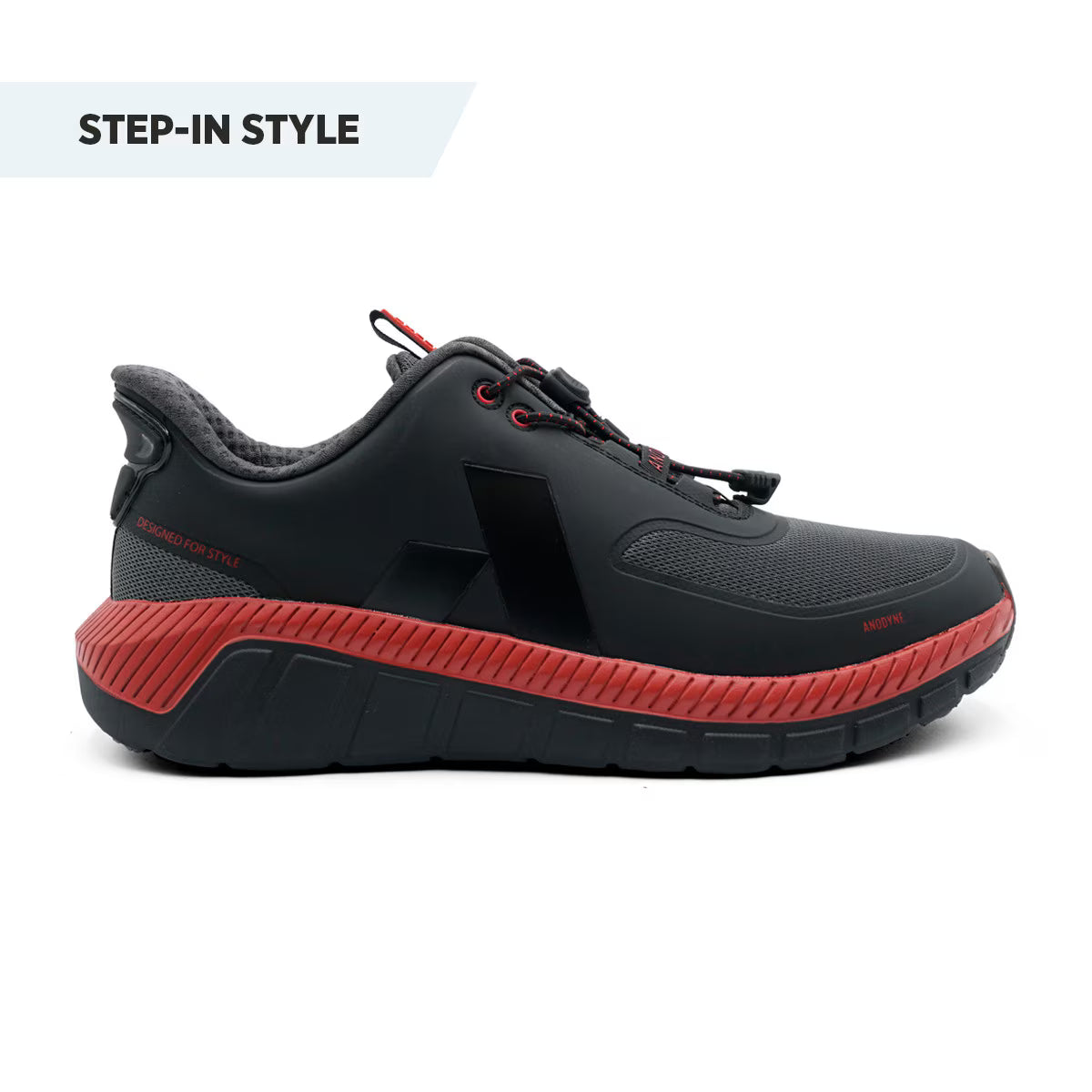 Anodyne - Diabetic Shoes - Hands Free No. 22 Men's Sport Runner w/ Heel Assist (Gen 2) - Black/Red or Grey/Black