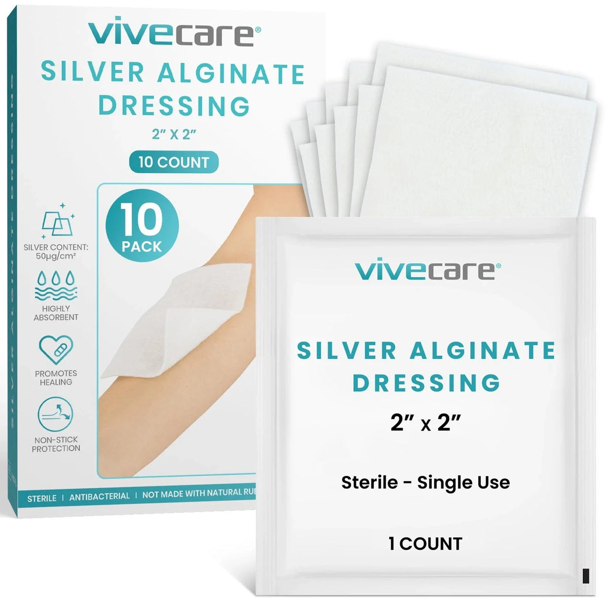 Vive - ViveCare - Dressings - Silver Alginate Sterile Dressings - 4"x4" or 2"x2" - HCPCS: A6196