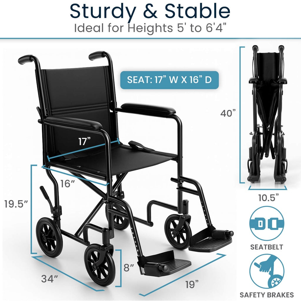 Vive - Wheelchair - Core Transport Wheelchair - 17" or 19" - HCPCS E1038