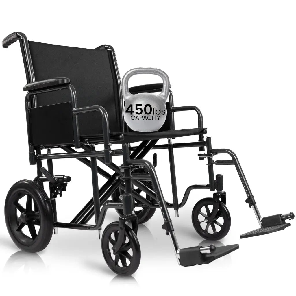 Vive - Wheelchair - Bariatric Transport Wheelchair - 22" - 450lbs - Black