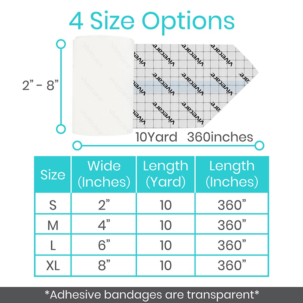 Vive -ViveCare - Bandages - Transparent Adhesive Bandage - 2", 4", 6", or 8" - HCPCS: A4452