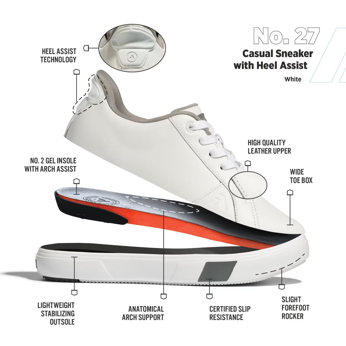 Anodyne - Diabetic Sneakers - Hands Free No. 27 Women's Casual Sneaker - Black or White