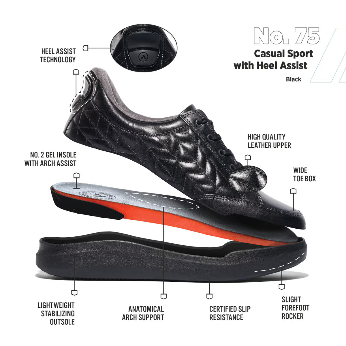 Anodyne - Diabetic Sport - Hands Free No. 75 Casual Sport - Black or Saddle